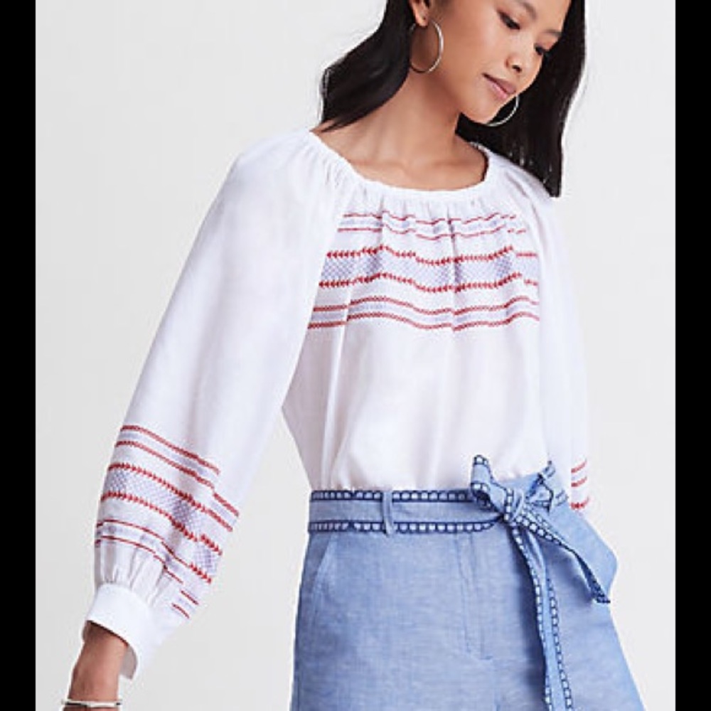 Ann Taylor Embroidered Balloon Sleeve Blouse